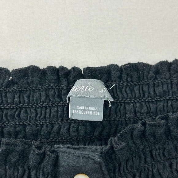 Aerie Women's Size Large Black Smocked Ribbed Midi Tie Strap Button Down Dress - Picture 10 of 16